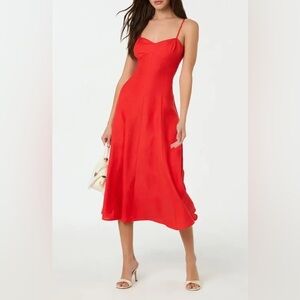 ASTR The Label Linen Blend Sweetheart Midi Dress